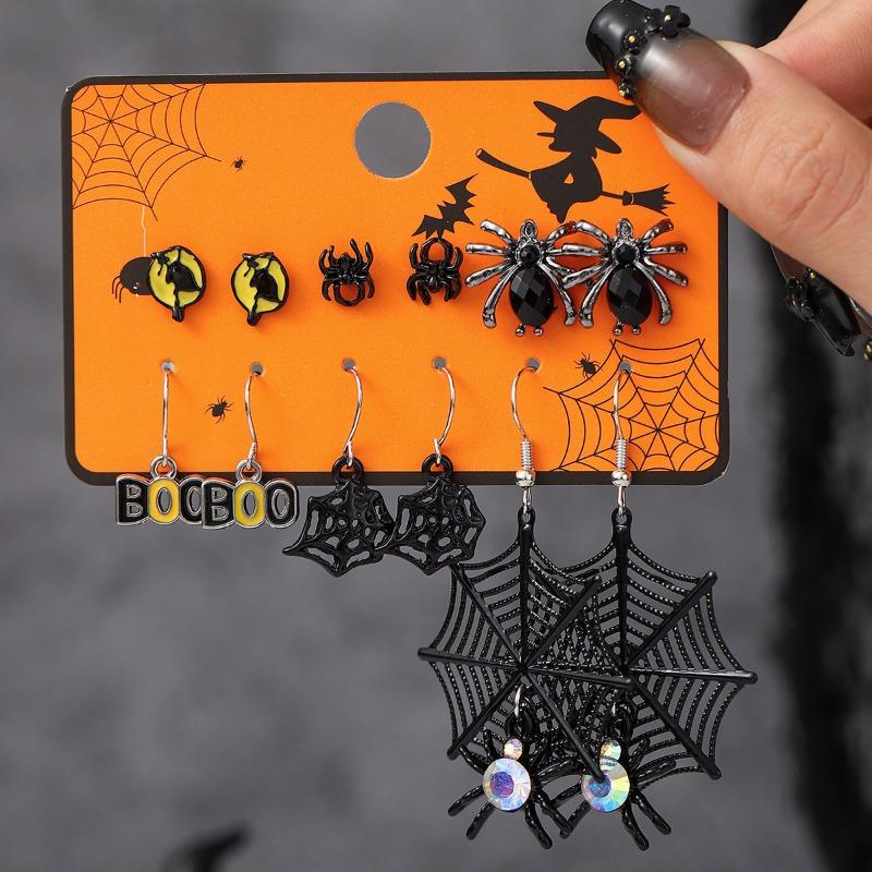 Hot Sale Halloween Stud Earrings Combination Cartoon Funny Pumpkin Head Ghost Bat Element Stud Earrings Set