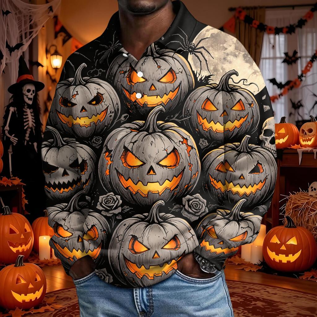 Męska koszula z długim rękawem na Halloween, stylowa, casualowa, imprezowa