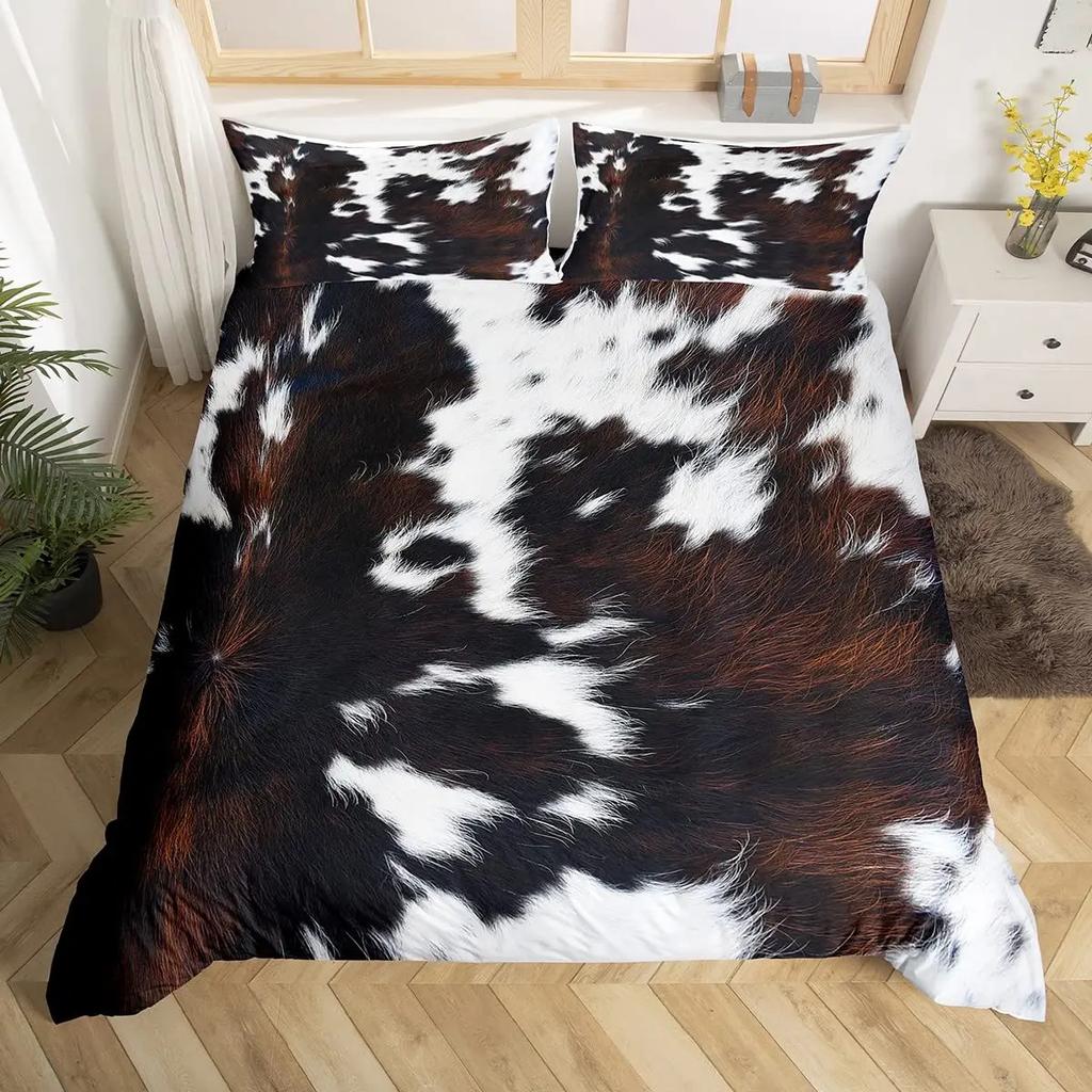 Cowhide Bedding Set Patchwork Cow Print Comforter Cover Farm Animal Duvet Cover Western Cowboy Farmhouse Polyester Quilt Cover