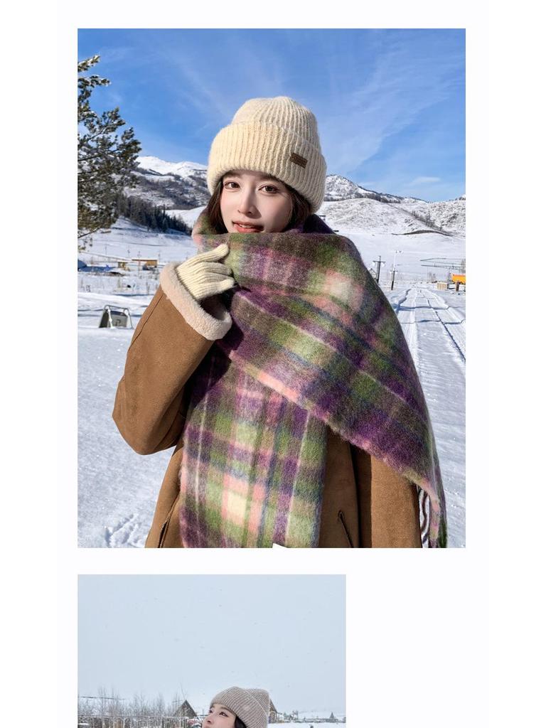 High-End Vivienne Westwood Wool Cashmere Plaid Snood Scarf for Women