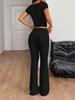 European and American Sporty U-neck Short-sleeved Top & Long Pants Set - Summer 2026 Collection