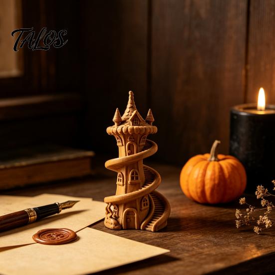Fantasy Room Decor 3D Printed Spire Castle Ornament with Spiral Staircase, Resin Sculpture, Retro PLA Plastic Crafts Fairy Tale Desktop Decoration for