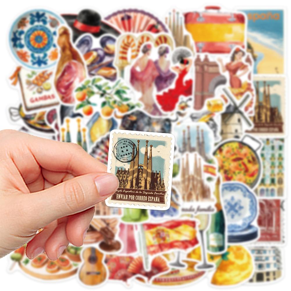 10/30/50pcs Vintage Spanish Aesthetics Cartoon Art Stickers Waterproof DIY Scrapbooking Laptop Diary Retro Sticker Packs