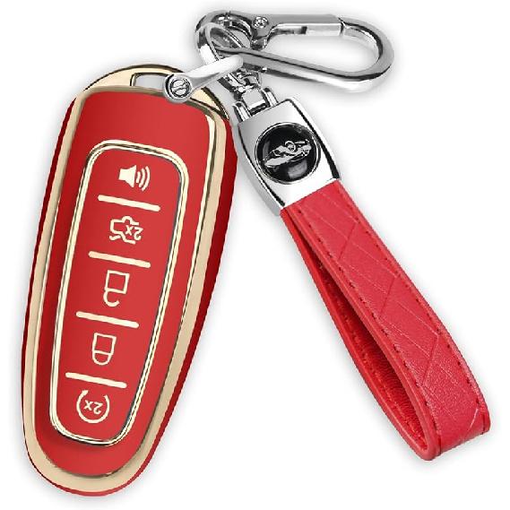 QBUC for Ford Key Fob Cover,360° TPU Car Key Case Protector with Keychain Compatible with Ford C-Max Edge Escape Expedition Explorer Flex Focus