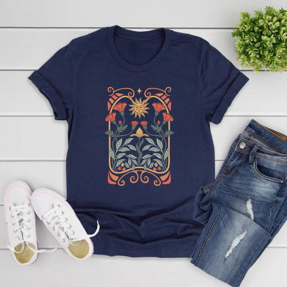 Boho Wildflowers Tshirt Boho Flowers T Shirt Women Short Sleeve Tshirts Vintage Casual Tops Floral Nature Tee Women Clothing