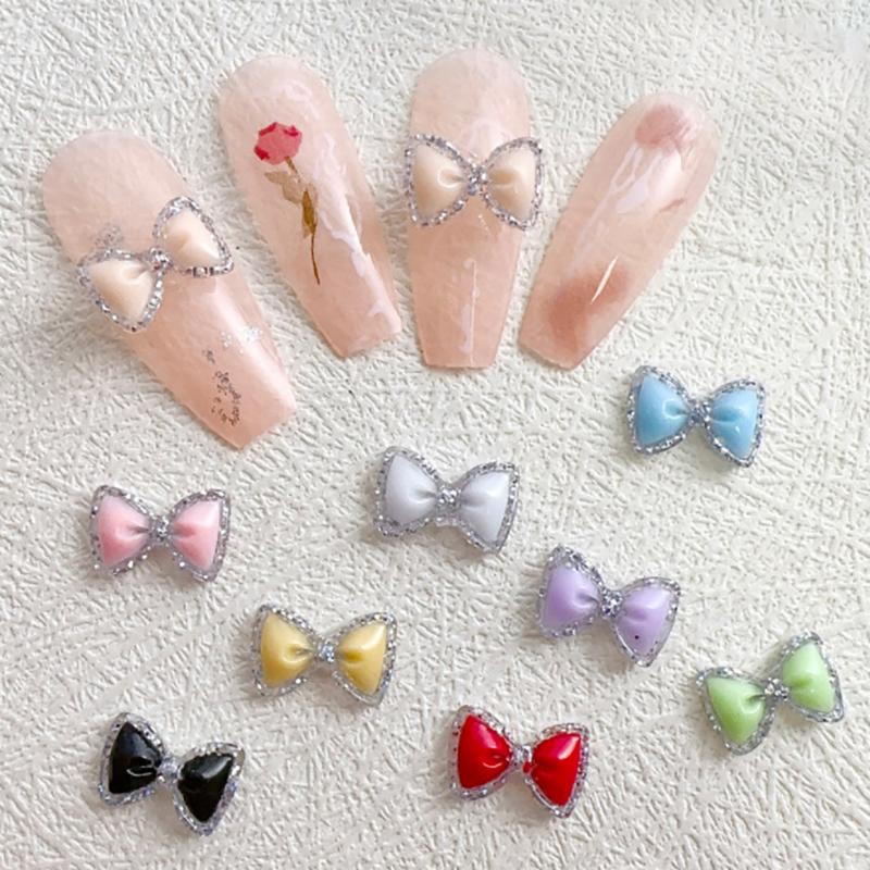 30 Pcs/Bag Luminous Super Flash 3D Bow Nail Art Jewelry Cute Bow Nails Decoration  Design Diy Resin Nails Art Accessories