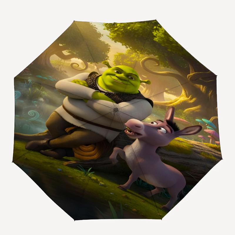 Shrek-Thema Automatischer Regenschirm, Leicht & Tragbar, 8 Speichen, Perfekt für Reisen im Freien, Geburtstage, Weihnachten, Geschenke.