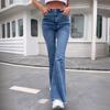 Jean évasé à ourlet brut pour femme, braguette à boutons, mode automne, pantalon en denim pour femme, taille haute, slim, grande taille