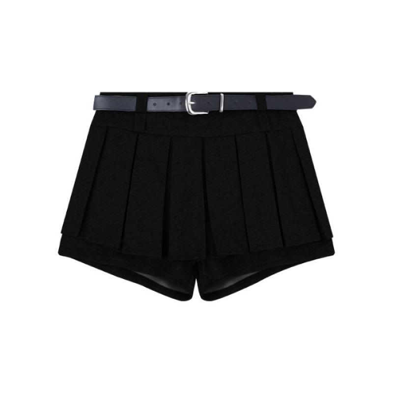 Gray High-Waisted Pleated Mini A-Line Skort for Women - Anti-Exposure, Petite Fit, Autumn/Winter Fashion. M