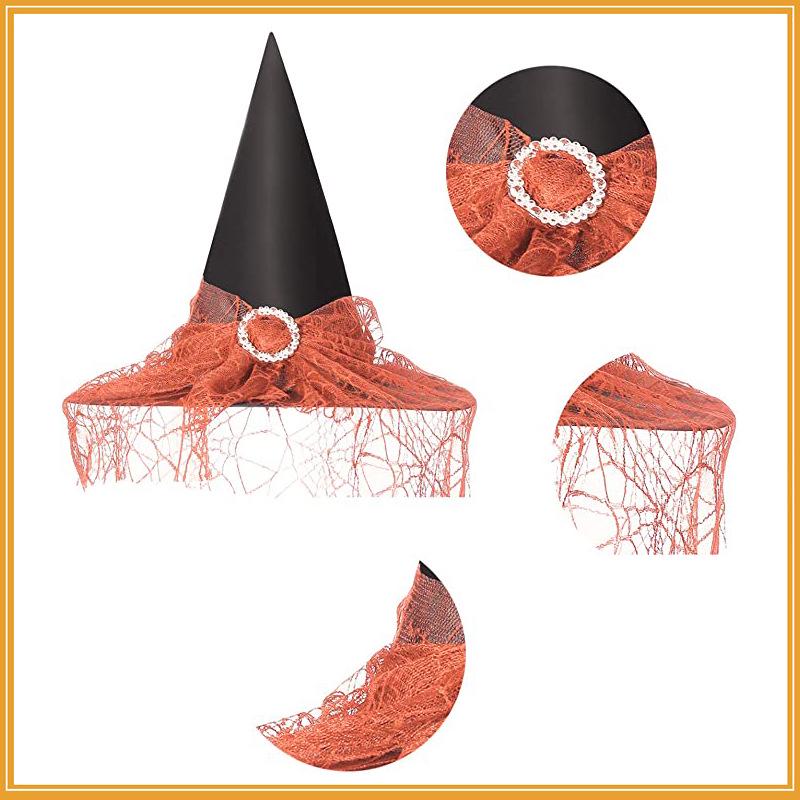 Mysterious Witch Hat with Lace Veil - Halloween Magician Costume Accessory