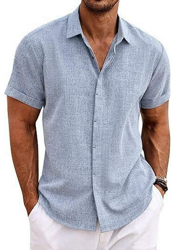 Men's Summer Linen-Style Short-Sleeve Loose Casual Beach Shirt