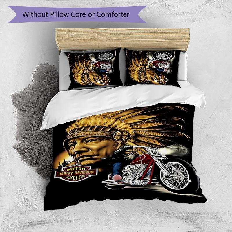 Indian Motorcycle 3pcs Bedding Set Duvet Cover Closure Includes 1 Duvet Cover & 2 Pillowcases for All Seasons Bedroom Home Dorm Decor