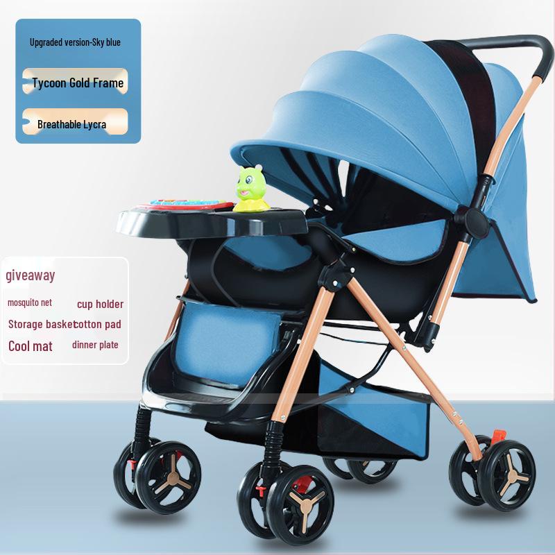Newborn 4-Season Stroller: Foldable, Spacious, Shock-Absorbing for Sitting & Lying Down.