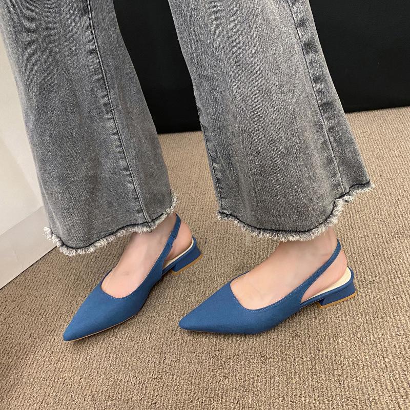 French Low-heeled Bag Head Sandals Women's Spring and Autumn 2025 New Thick-heeled Single Shoes Temperament Socialite Pointed High Heels