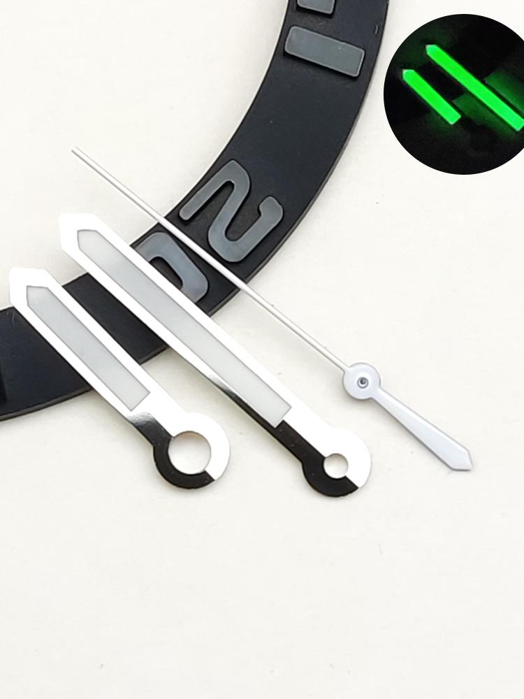 Three-pin, watch hand, green luminous watch + pin, suitable for NH35/36/4R movement