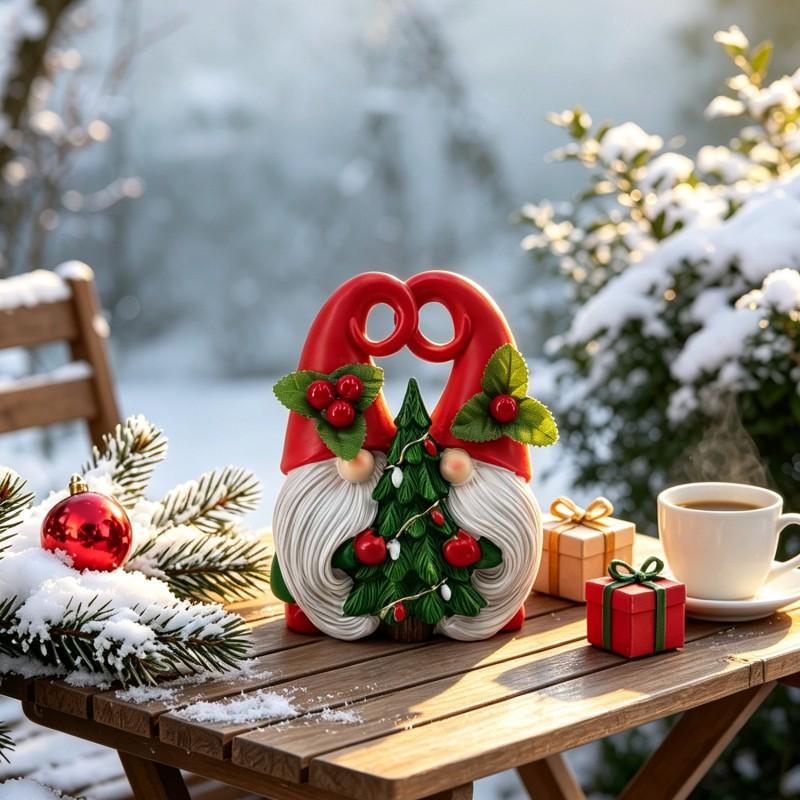 Resin Christmas Gnome Couple Figurine Set Home Desktop Decor Holiday Gift Indoor Outdoor Use