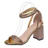 Fashion Luxury Gold Silver High Heels Sandals Women 2025 Summer Thick Heeled Ankle Straps Party Shoes Woman Plus Size 43 Open Toe Pumps