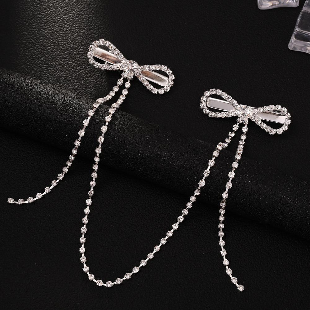 Premium Bow Pendant Hair Chain Niche Simple Rhinestone Tassel Hairpin Headgear Women'S Headdress