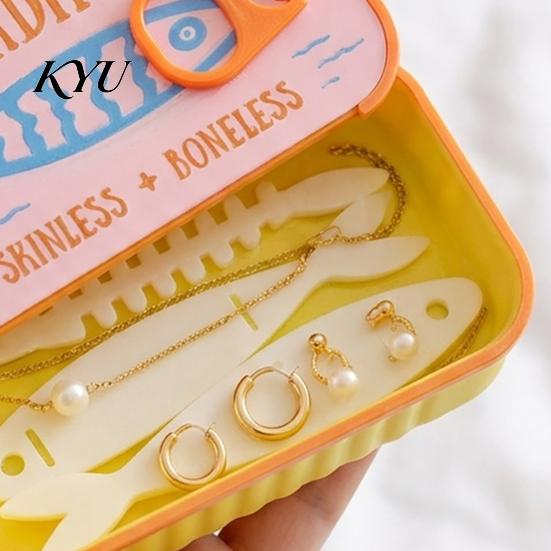 Organized Clavicle Chain Case Sardine Tin Jewelry Box with Fishbone, PLA Vintage Compact Size Decorative Vanity Accessory Organizer, Portable Storage