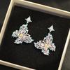 Heavy Industry Micro-inlaid Zircon Blue Butterfly Earrings Elegant Light Luxury Insect Earrings 925 Silver Needle Dinner Earrings Women's