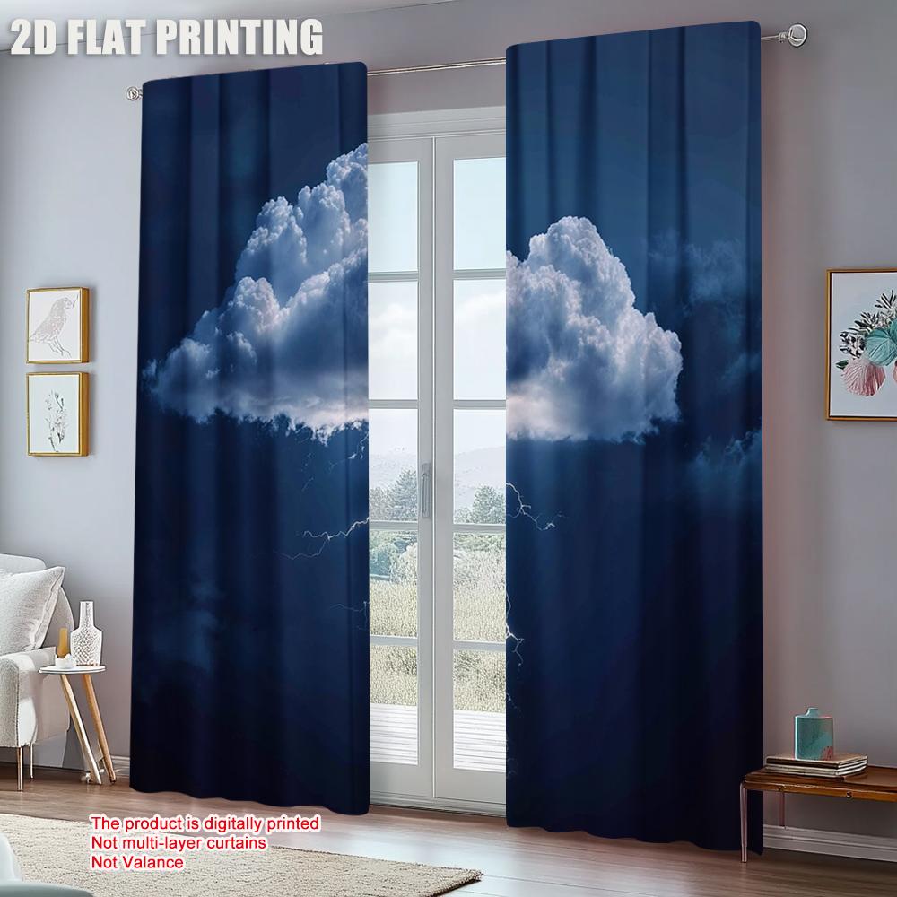 2pc,  Curtains Storm And Thunder Machine Washable Fabric,Without Electricity Spring Party & Holiday Decor Applies To Bedroom and