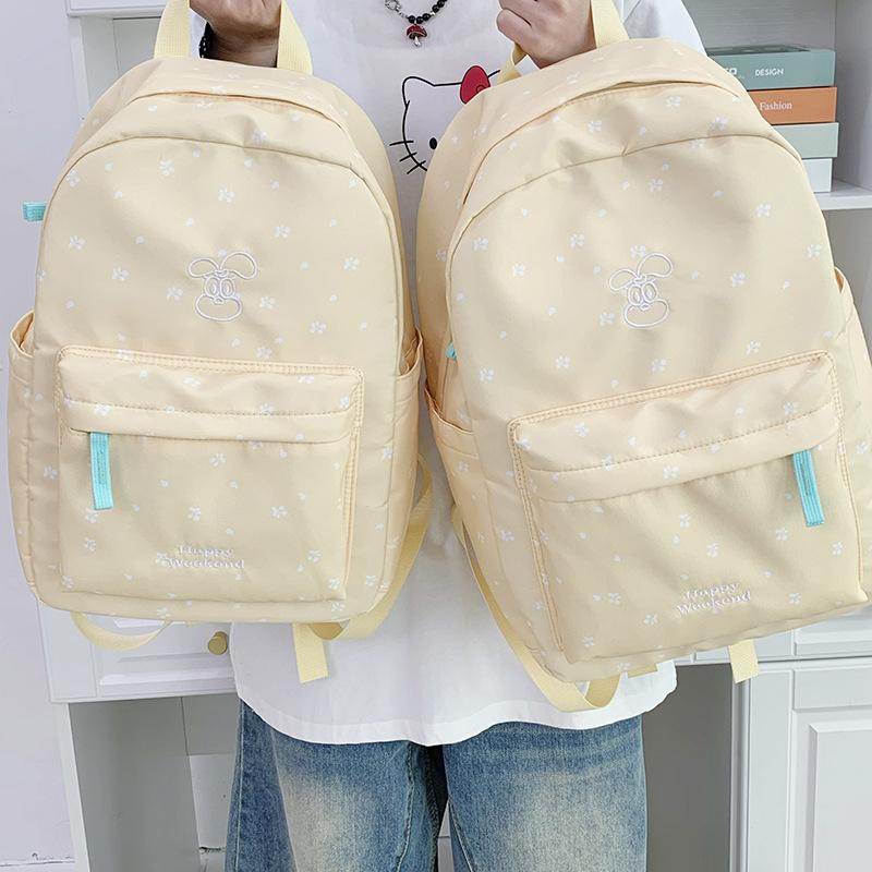 School bag fresh print shoulder junior high school bow girl Harajuku travel back