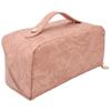 Make Up Cosmetic Bag PU Leather 180 Degree Opening Large Capacity Multi Functional Divider Flat Makeup Bag Pink
