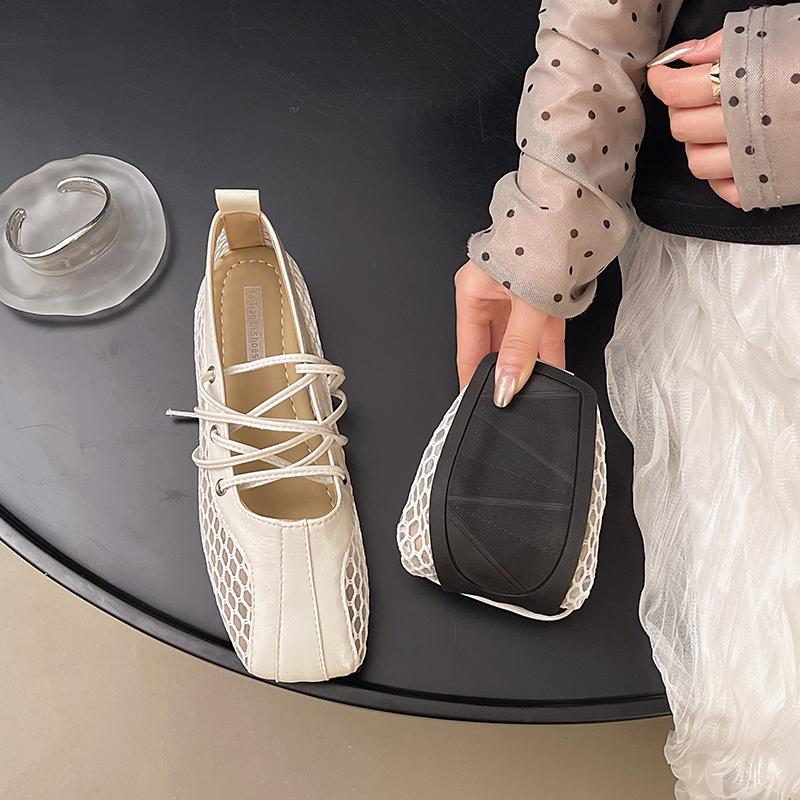 Fashion Square Toe Cross Lace-up Mary Jane Shoes Women's Spring and Autumn Explosive Shallow Mouth Soft Sole Flat Single Shoes