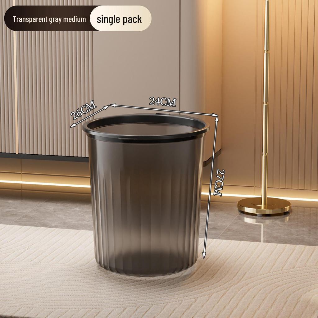 Elegant Large Capacity Grey Transparent Trash Can for Bedroom or Office