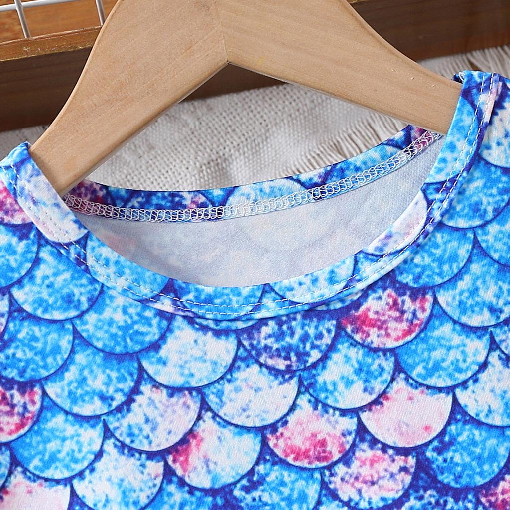 Dress For Kids 1-8 Years Old Girls Birthday Fashion Ruffled Sleeve Mermaid Print Cute Princess Dresses