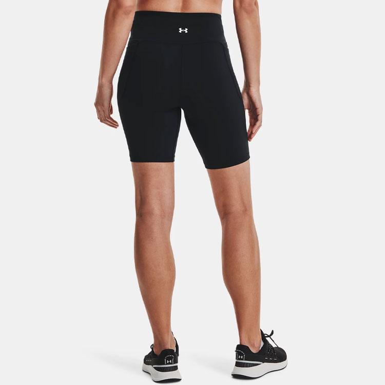 Under Armour Solid Color Logo High-Waist Slim-Fit Fitness Shorts Women bottoms Black 1355914-001