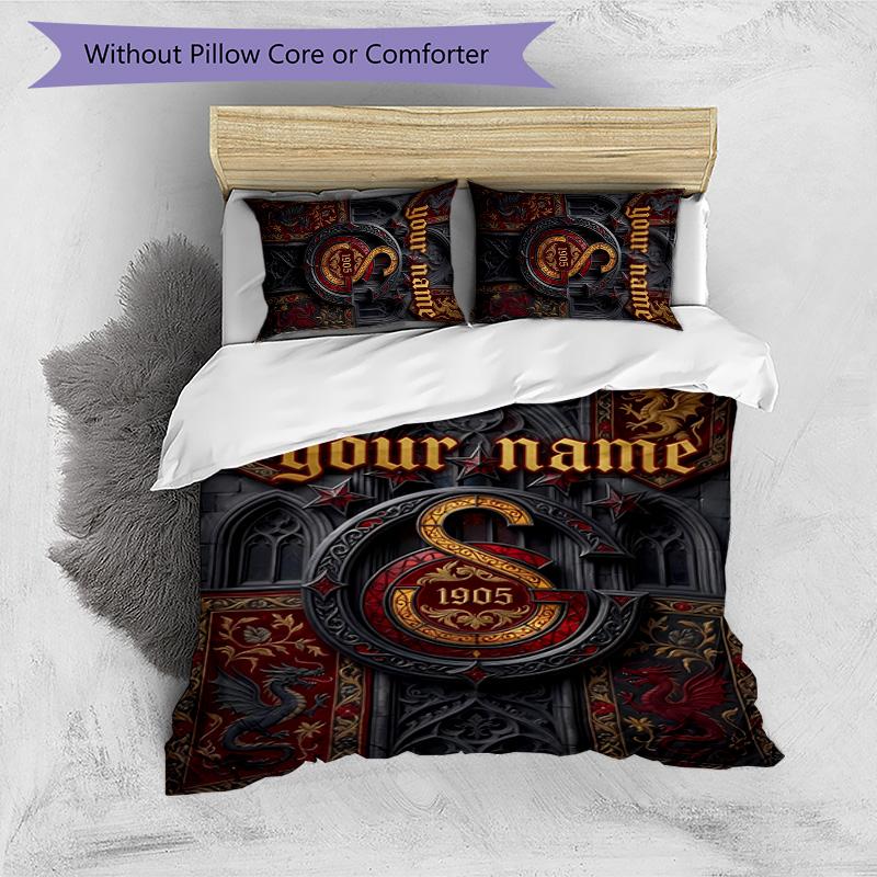 3pcs Custom Name Galatasaray logo Bedding Set Duvet Cover Closure Includes 1 Duvet Cover&2 Pillowcases for All Seasons Bedroom Decor