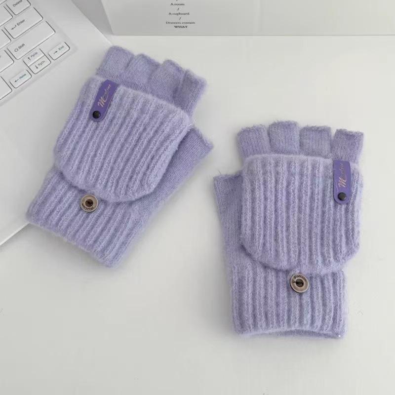 

Women s Autumn/Winter Half-Finger Plush Flip Gloves: Warm Knitted, Cold-Proof, Cycling, Touchscreen Compatible