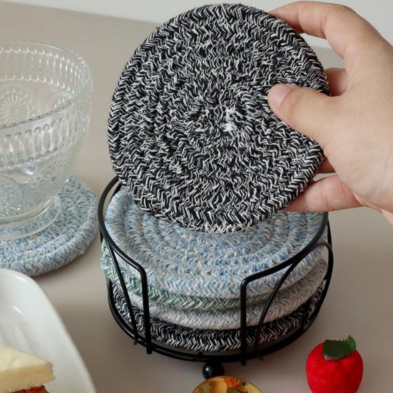 Anti-deformed Woven Tea Coaster Non-slip Cotton Line Table Coffee Woven Cup Pad Kitchen