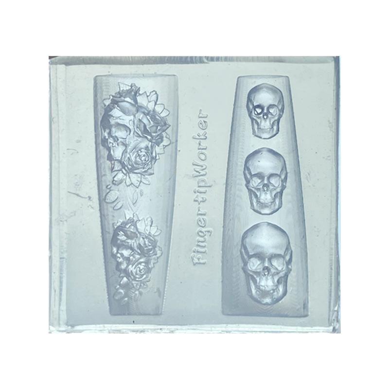 "DIY Manicure Floral 3D Silicone Mold, Transparent Nail Art Decoration Template, Rose Skull Pattern Design Tool