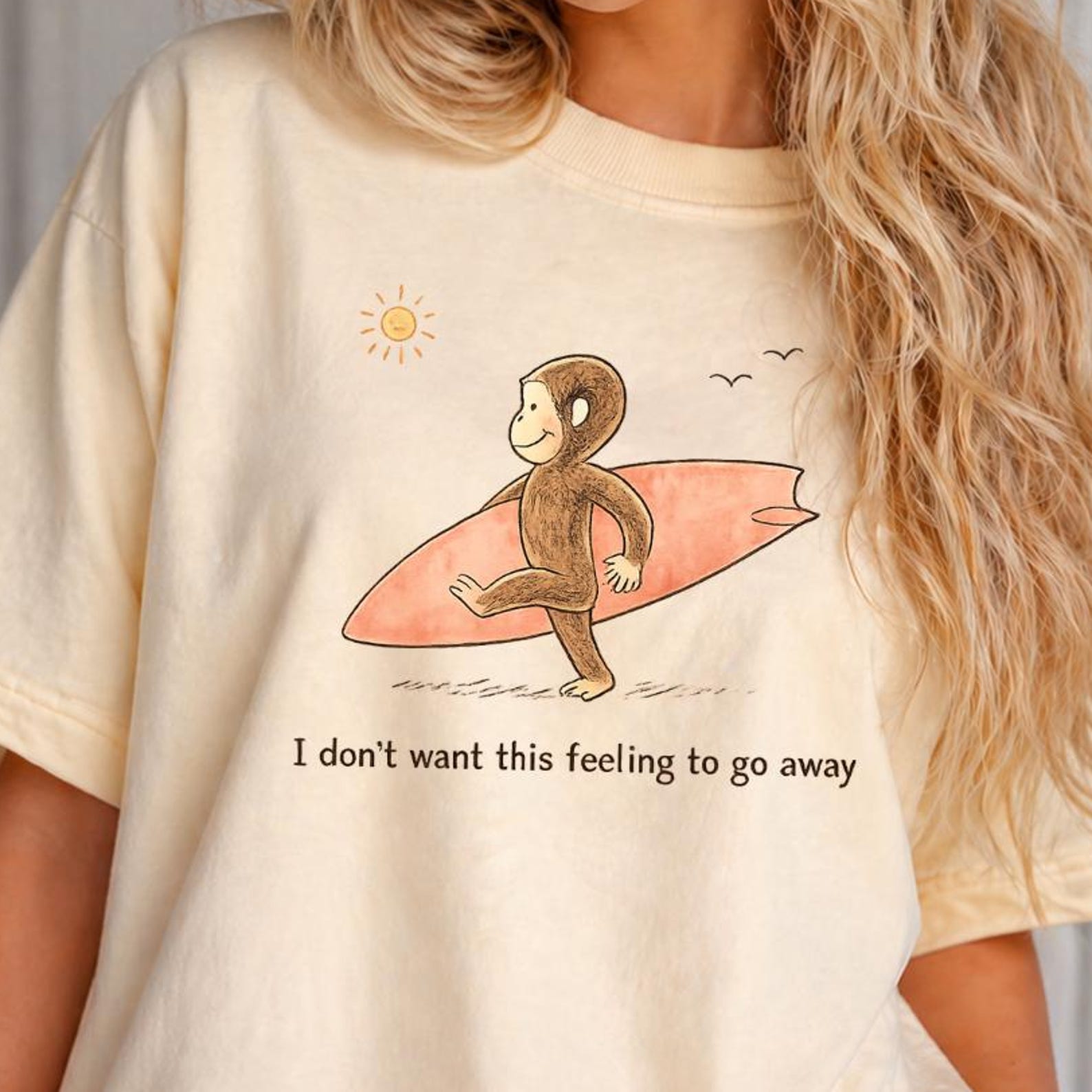 Comfort Colors Curious Surfing Shirt, I Don t Want This Feeling To Go Away Shirt, Surf Monkey Shirt, Beach Monkey Tee, Coastal Surfing Tee 3XL