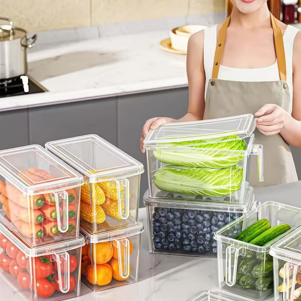 Stackable Food Grade Refrigerator Storage Box With Handle Airtight Fridge Organizer Bins For Food Kitchen Pantry Freezer