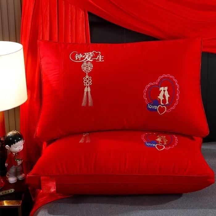 High-end Pillow Core 100% Cotton Big Red Wedding Celebration Newlywed Household Pair of Pure Cotton Pillow Wedding Pillow Core Wedding Room