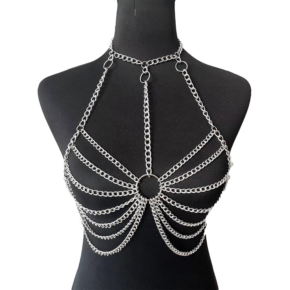 

Corset waist chain collar integrated sexy fashion metal chain fringed body chain срібний
