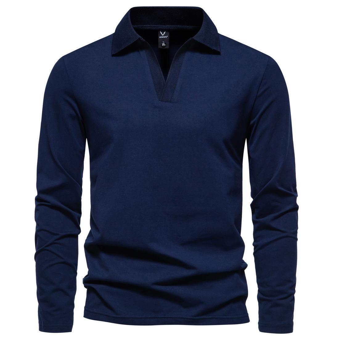 

Men’s Vintage Long Sleeve Solid Polo Shirt 5XL темно-синього кольору