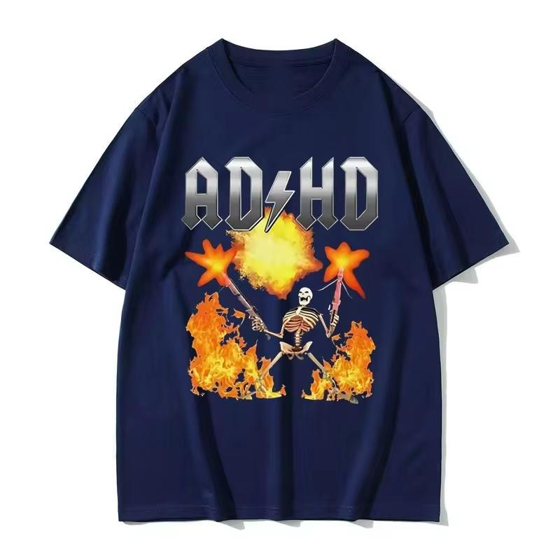 2026 Retro Fire Skeleton Graphic Large Printed Cotton Unisex Short Sleeve Tshirts Punk Streetwear Casual Tops For Kids Adults
