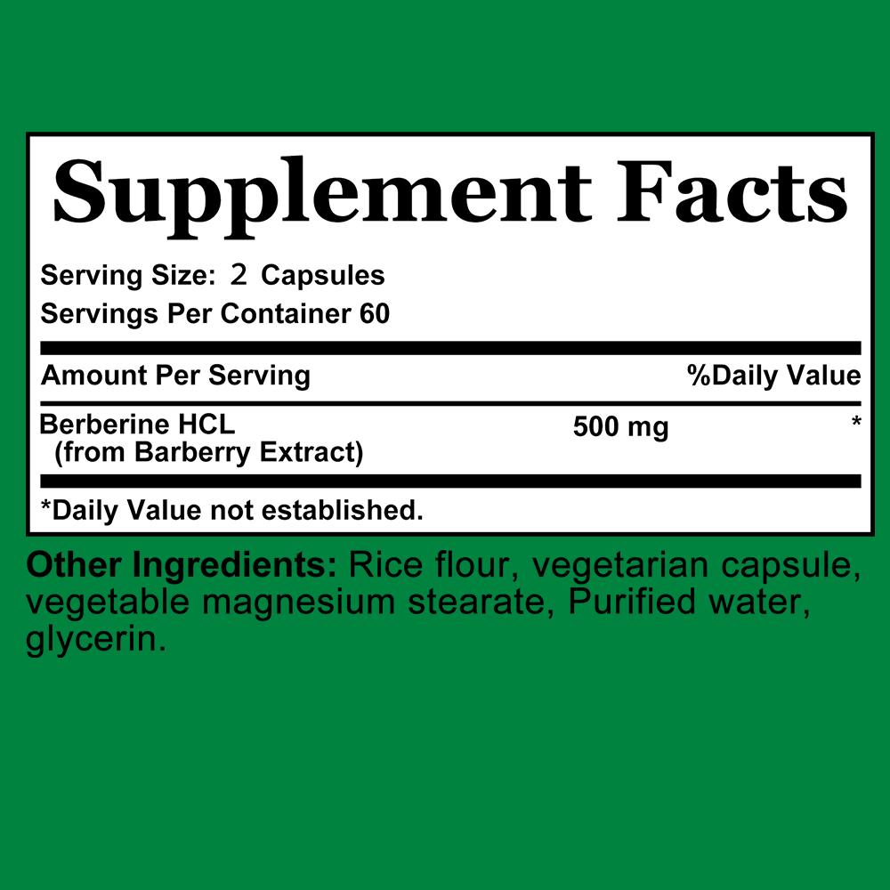 Berberine HCL 500mg 120 Vegetarian Capsules Dietary Supplement