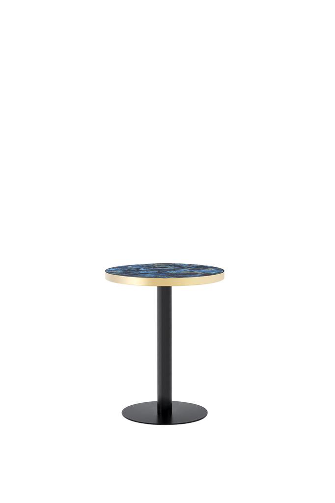 Modern Round Side Table, Marble-Look Tabletop with Golden Rim, Sturdy Metal Frame In Black/Gold, Ideal As Coffee Table, Nightstand or Balcony Table