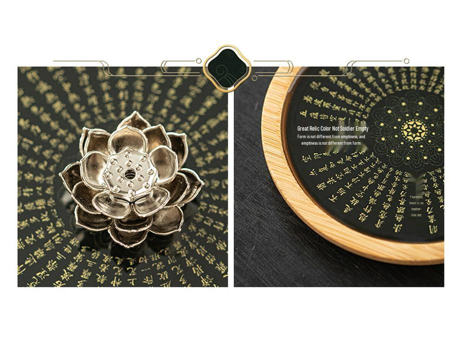 Zen Lotus Heart Sutra Incense Holder - Small Indoor Burner for Tea Ceremony and Sandalwood/Agarwood Incense