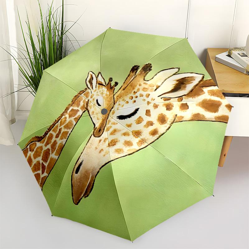 1PC Giraffe Love Automatic Folding Umbrella Automatic Open/Close, Automatic Folding, 8-Rib Durable Frame, Portable Travel Umbrella S10710