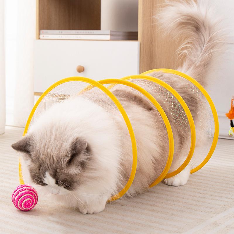 Cat Tunnel with Teaser Wand, Interactive Toy for Indoor Kittens, Feather Ball & Mouse, Self-Play Fun