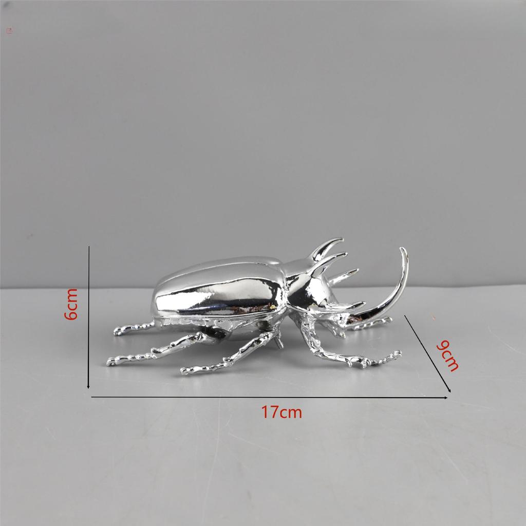 Metal Handicraft Artificial Animal Sculpture Silvery Insect Dragonfly Unicorn Beetle Figurines Home Decoration Accessories