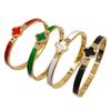 Four-Leaf Clover Bracelet & Ring Set: Titanium Steel, Oil Drip Diamond, Available In Black, White, Red, & Green