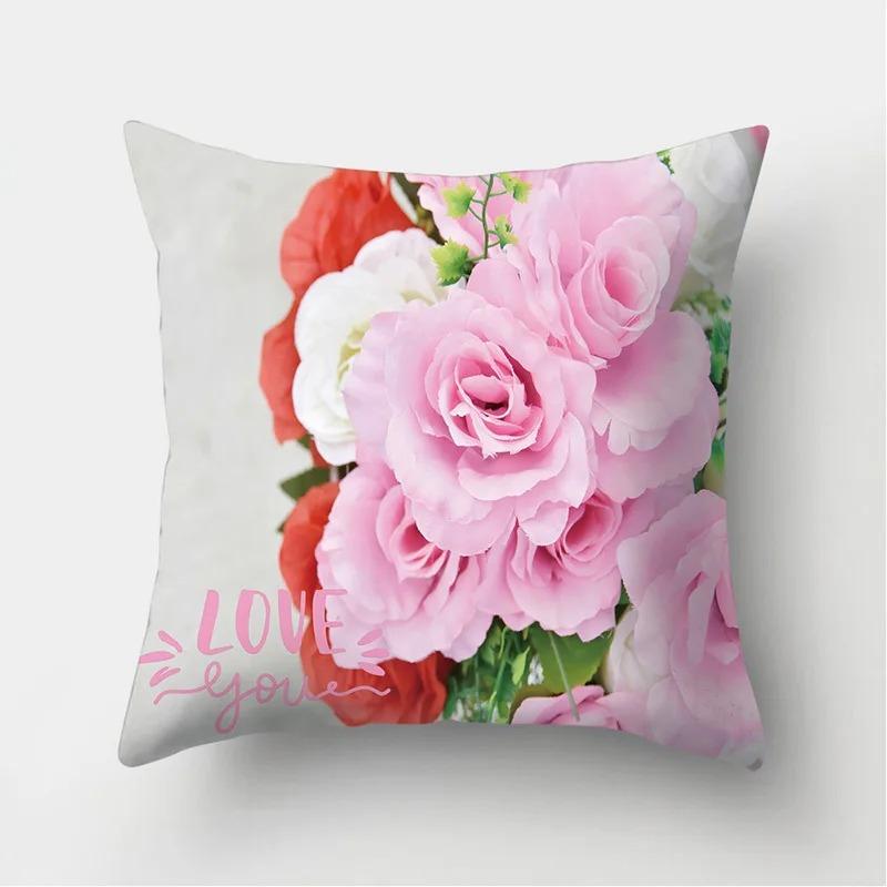 Rose Sonnenblume Blumenserie Polyester Kissenbezug Nordischer Stil Heimdekoration Kissenbezug Sofa Bett Auto Kissenbezug