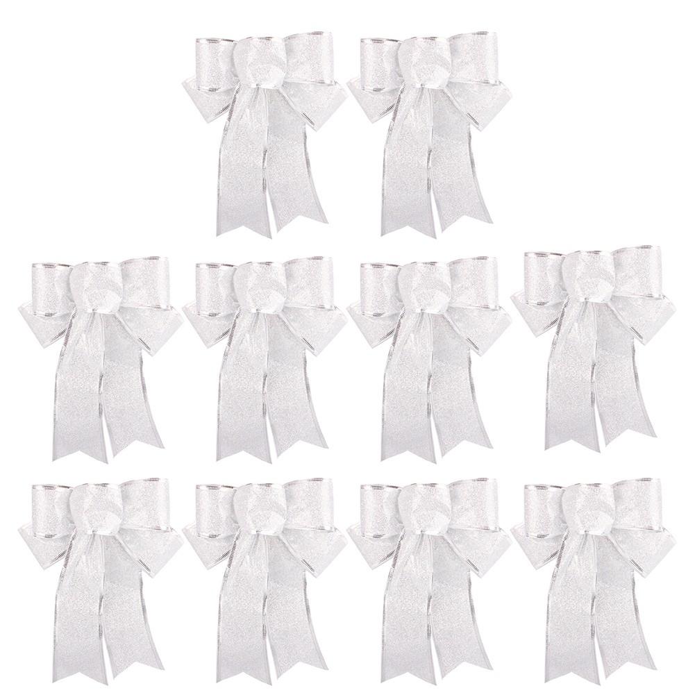 

Додайте святковості з 10 ретро підвісками-бантами з стрічок, різдвяний декор срібний